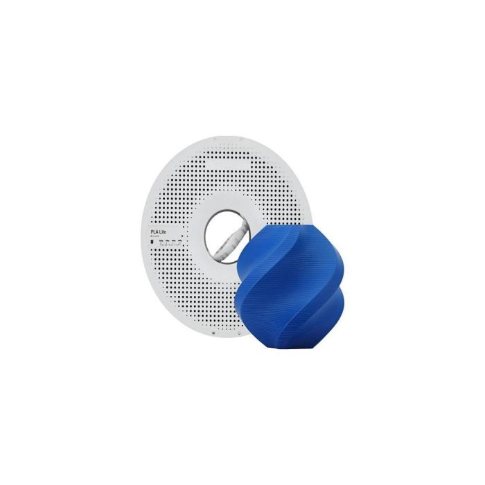 Carretel de filamento Bambu Lab PLA Lite com peça impressa em azul