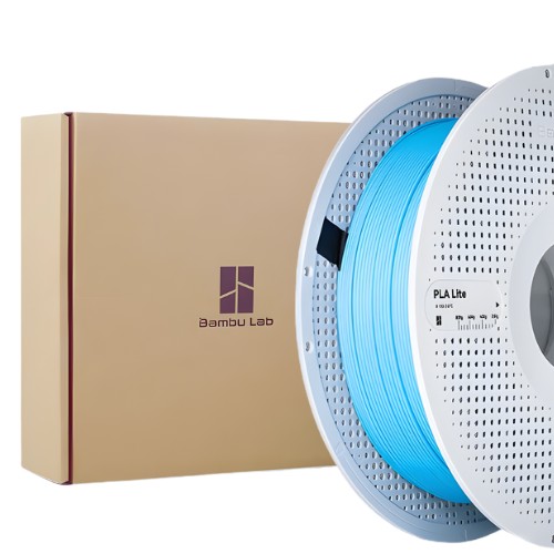 Filamento Bambu Lab PLA Lite azul-ciano com carretel e embalagem