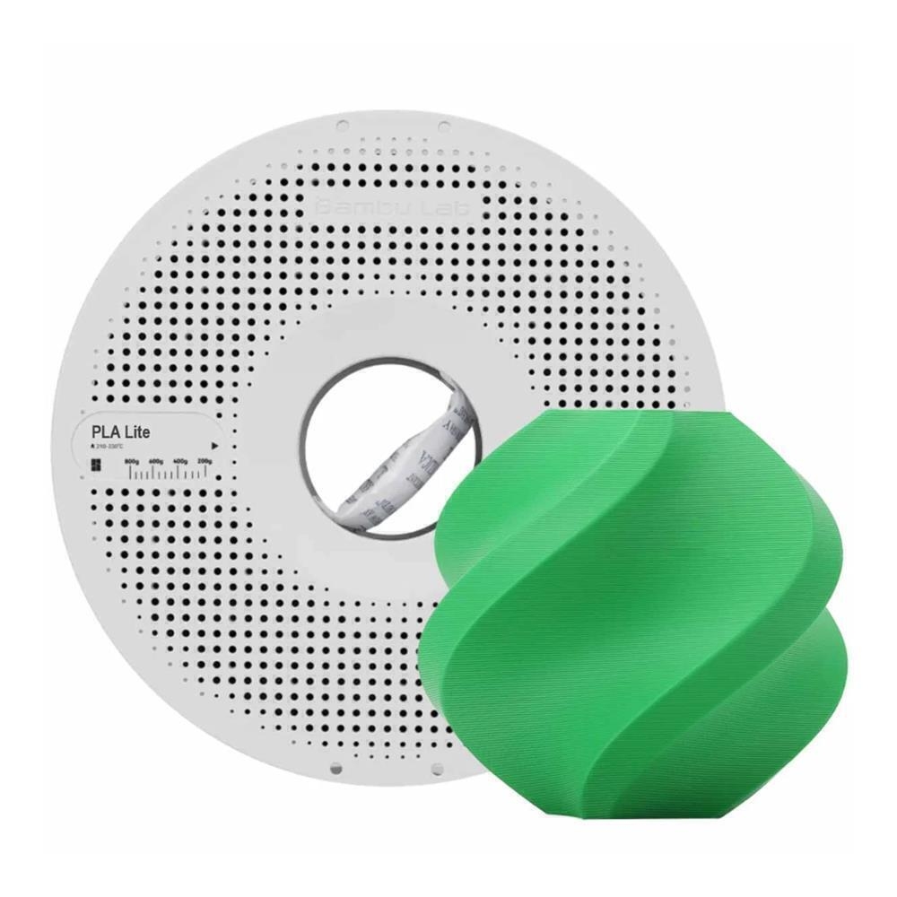 Refil de filamento Bambu Lab PLA Lite com peça impressa em verde